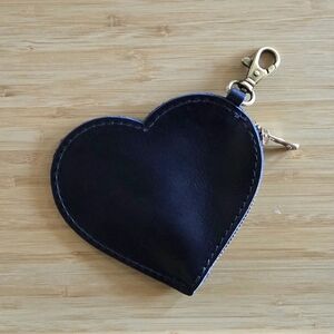Portland Leather Heart Zippered Pouch Keychain in Cowboy Blue